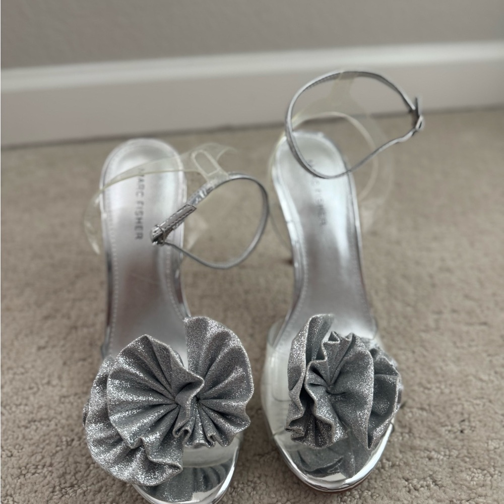 Marc Fisher Metallic Silver Heels with Ruffle Detail